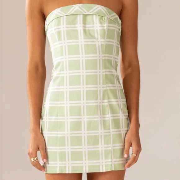 Peppermayo Exclusive - Love My Way Tube Dress - Sage Check - Picture 2 of 9
